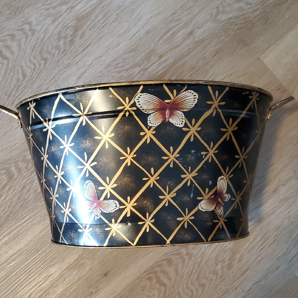 Decorative Black and Gold Butterfly Metal Bucket